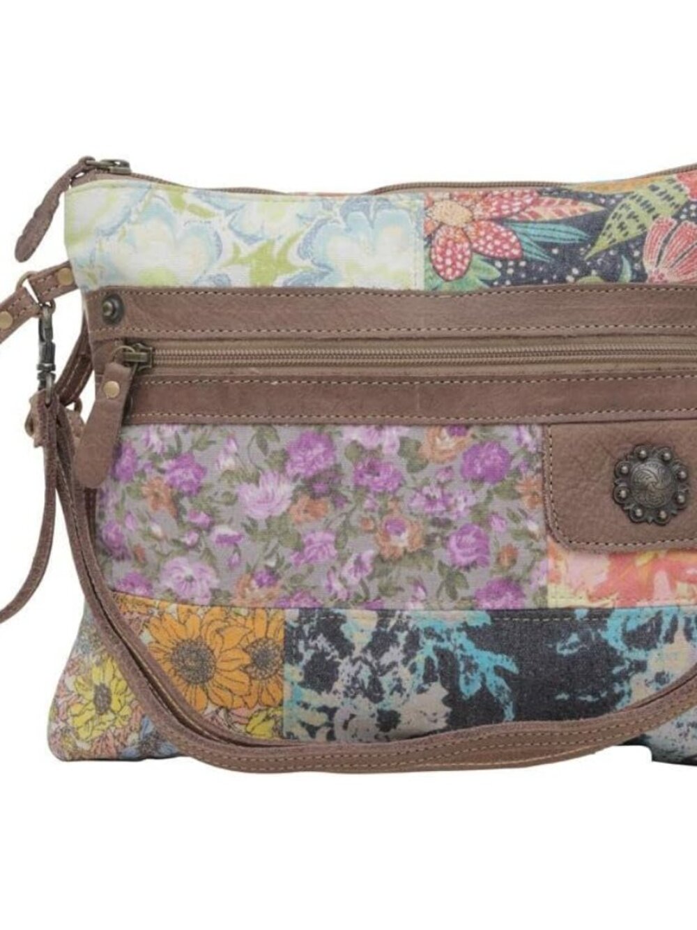 Patchwork Purse - Canvas Purse for Women with Real Leather Strap, Fabric Patchwo